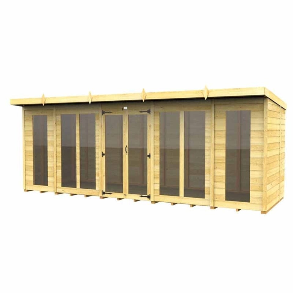 image 1 of 18ft x 6ft Pent Summer House (Full Height Window) - Wood - L178 x W533 x H201 cm | Brown