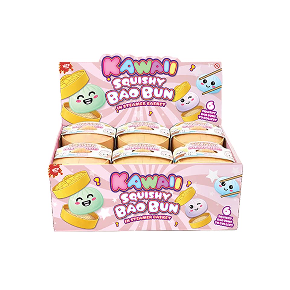 image 1 of Assorted Pastel Kawaii Bao Dumpling Squishy Toy in Steamer Basket 5.5cm
