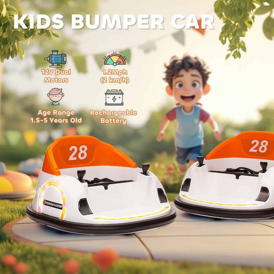 image 1 of AIYAPLAY 360° Rotation 12V Kids Bumper Car w/ Remote Control, Orange