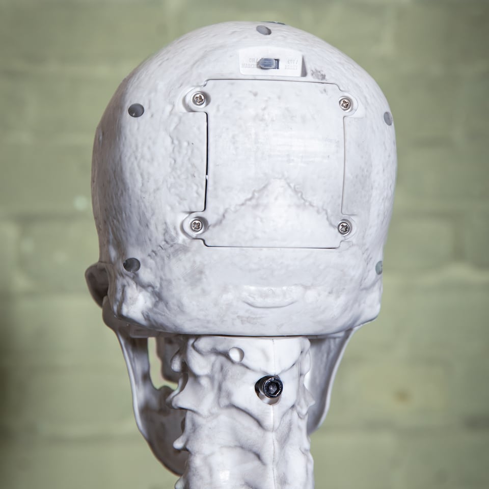 image 1 of 5ft (1.5m) Full Body Halloween Standing Skeleton with Posable Joints & Red LED Eyes