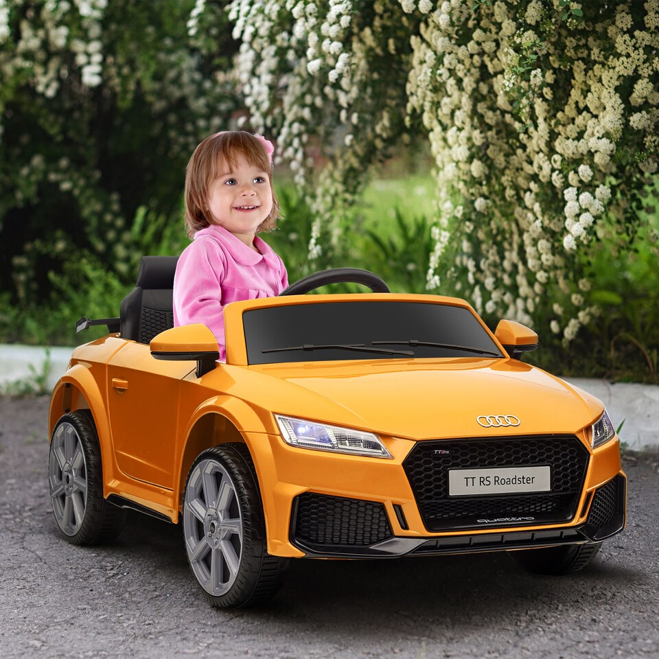 image 1 of HOMCOM 12V Battery Licensed Audi TT RS Ride-On Car w/ Headlight, Yellow | Yellow | Yellow