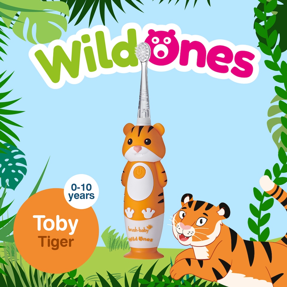 image 1 of Brush Baby WildOnes Tiger Kids Electric Rechargeable Toothbrush