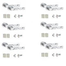 Golden Grace 6 Pairs Modern Nova Design Premium Door Handles on Round Rose in Polished Chrome Finish with 2.5" Latch and 1 Pair of Ball Bearing Hinges Chrome