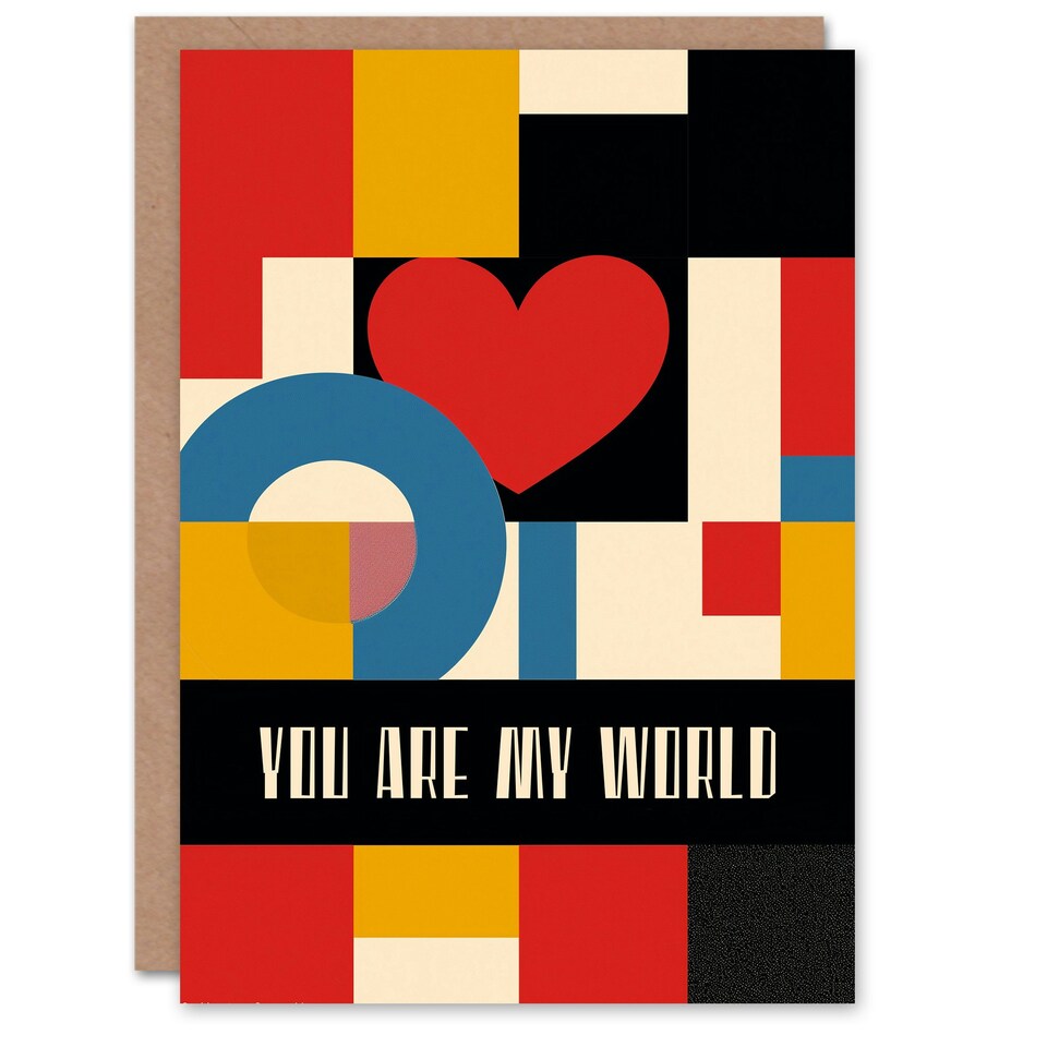 image 1 of You Are My World Mondrian Design Anniversary Valentines Her Wife Card