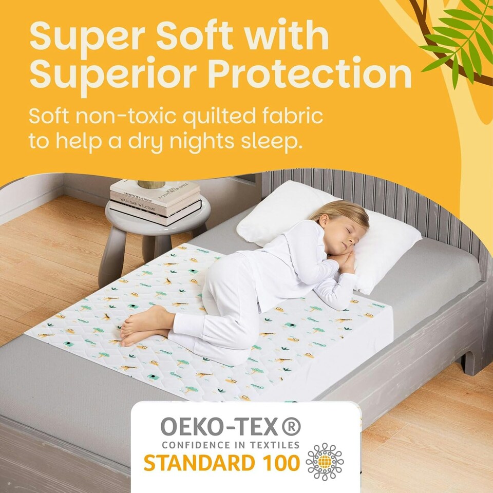 image 1 of Toddler Potty Training Bed Pad with Tucks - Soft Waterproof Bedwetting Pee Protector Mat for Kids - Multi-Layer Non-Slip Washable Absorbs Up to 2000ml 90 x 85cm White | Explorer | Single