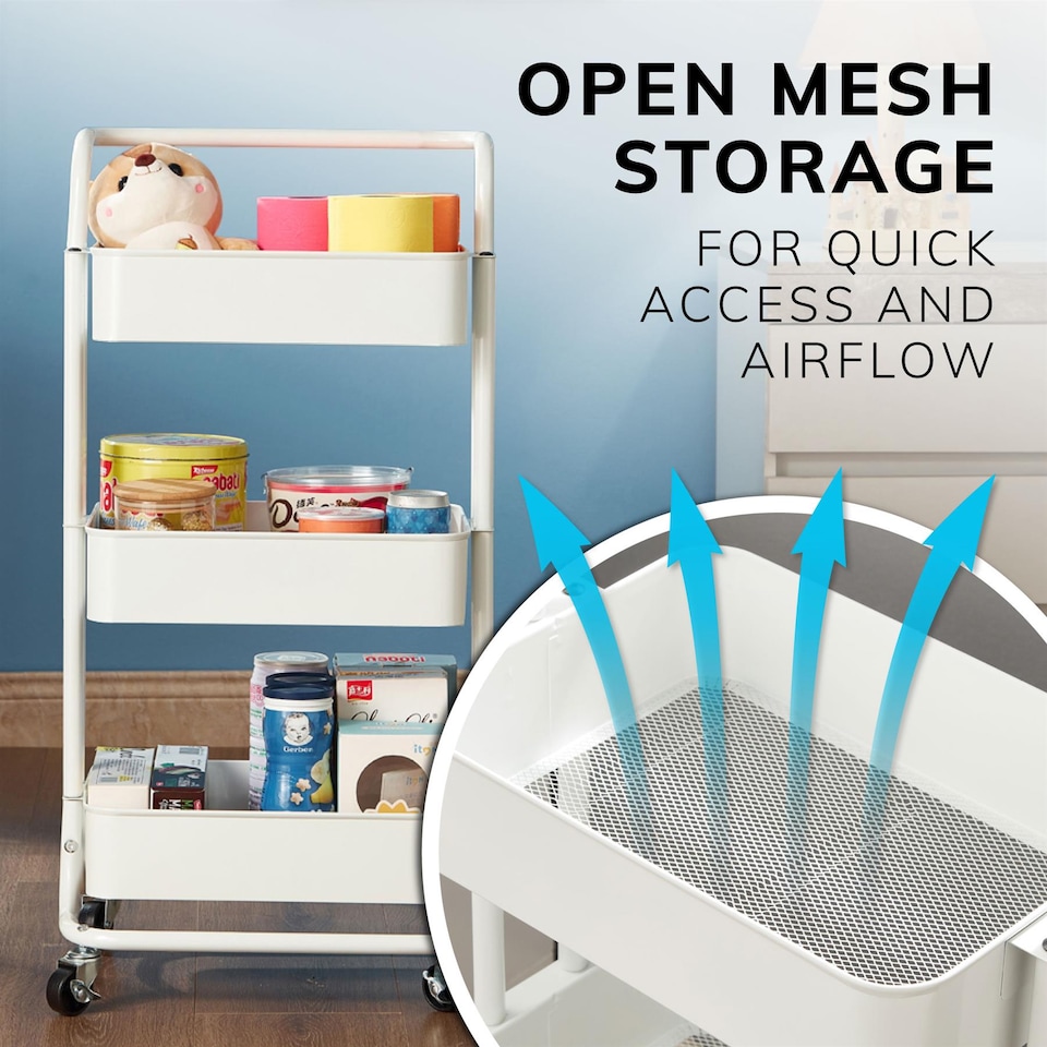 image 1 of House of Home 3 Tier Storage Cart On Wheels Home Kitchen Office Bath-Bedroom Organiser White | White