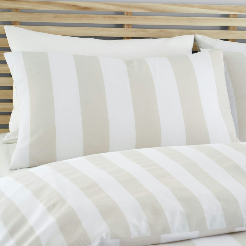 image 1 of Catherine Lansfield Cove Stripe Reversible Single Duvet Cover Set Natural