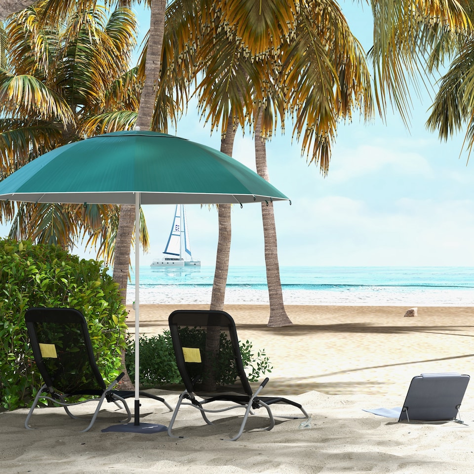 image 1 of Outsunny 2m UV Protection Fishing Beach Umbrella Brolly Shelter w Side Panel Tent, Carry Bag, Green