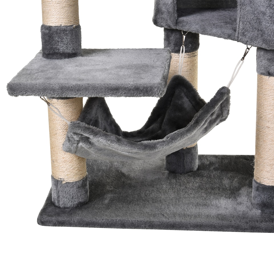 image 1 of PawHut 154cm Cat Tree Tower Multi-level Indoor Scratching Post Light Grey