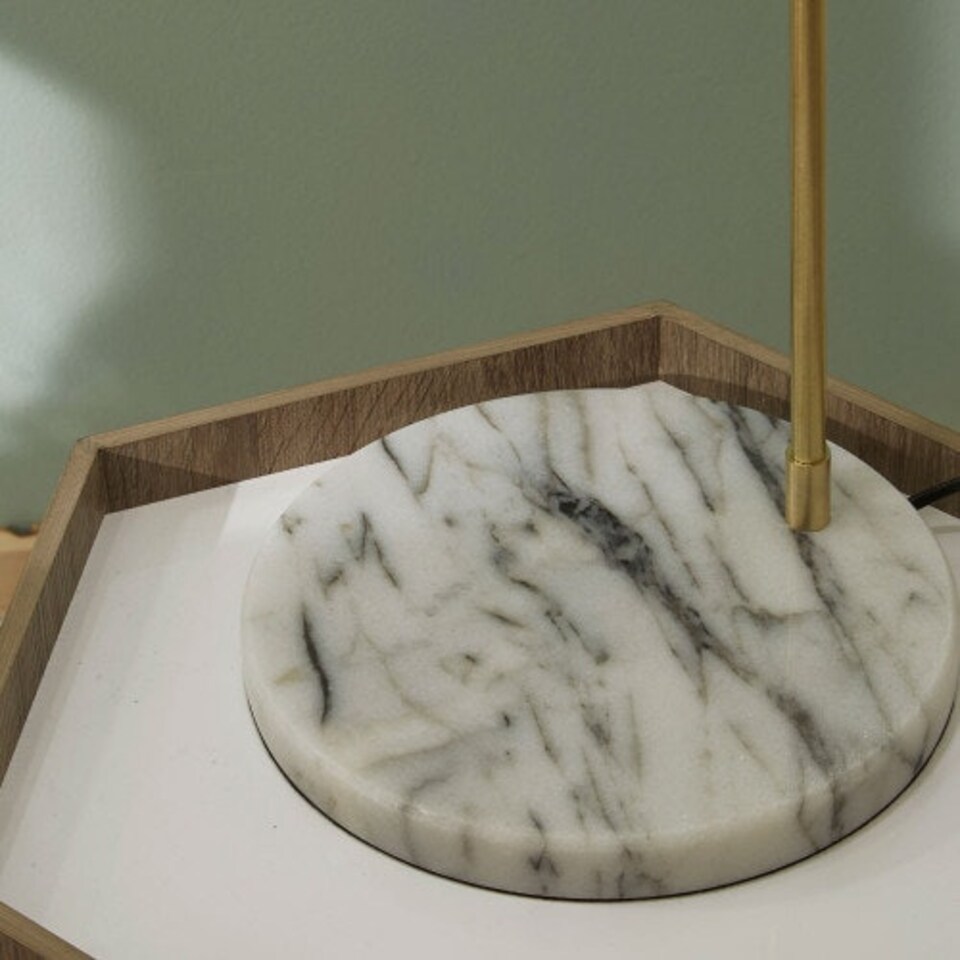image 1 of White Floor Lamp with Marble Foot and Gold Details