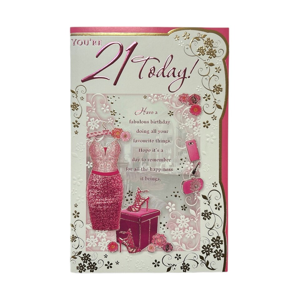 image 1 of Age 21 Pink Dress and Sandals Design Birthday Card