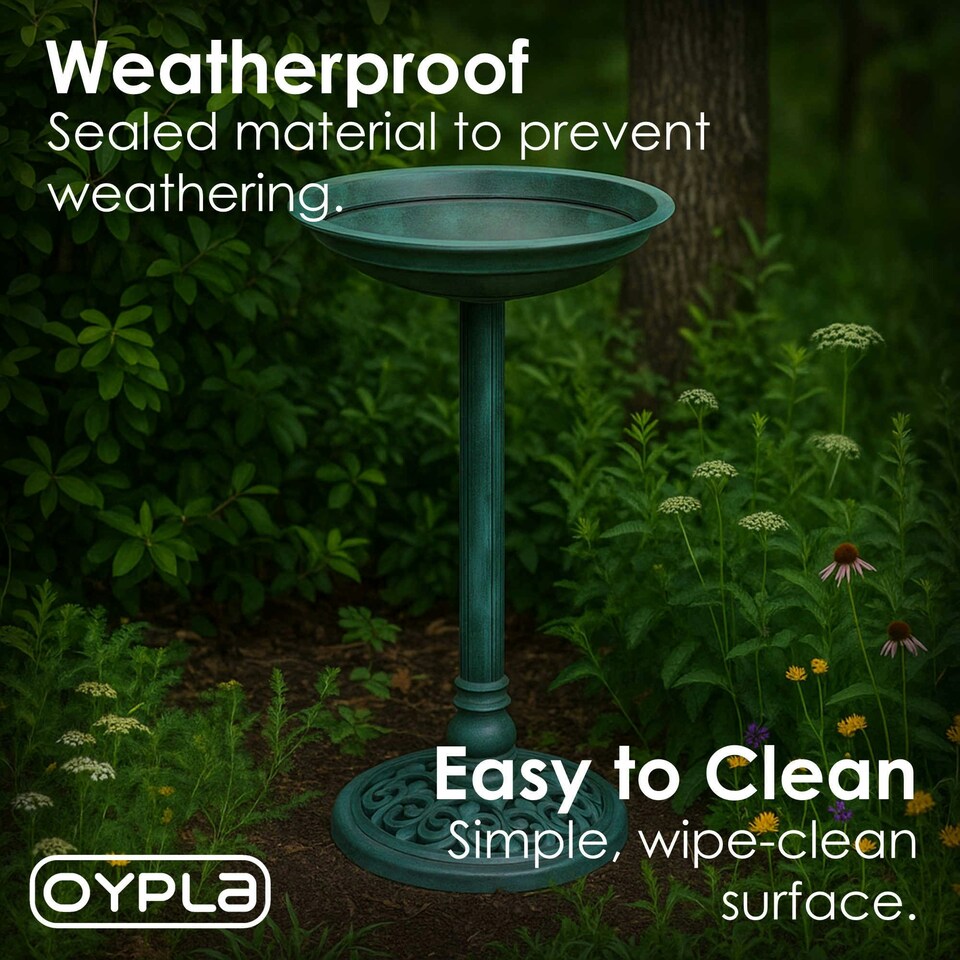 image 1 of Oypla Traditional Ornamental Garden Pedestal Bird Bath Outdoor Water