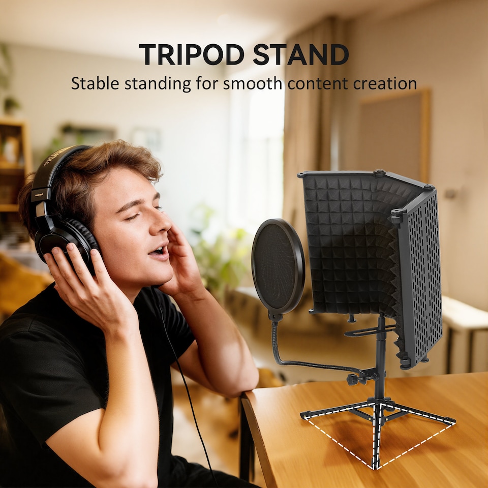 image 1 of HOMCOM Studio Microphone Isolation Shield with Pop Filter & Stand, Black