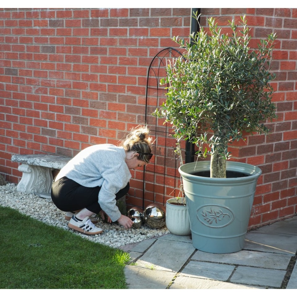 image 1 of JSH Olive Planter 75L Ceramic Look Round Plastic Flower Pot Frost & UV Resistant 30cm Round - Grey