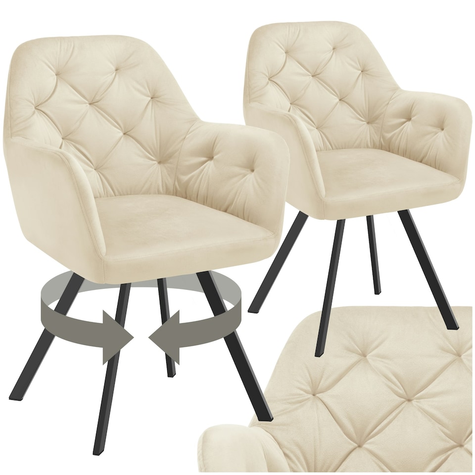 image 1 of Armchair Lucia - padded, quilted pattern, 180 degree swivel chair - Set of 2 Cream