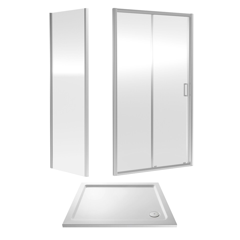 image 1 of Balterley Sliding Shower Suite with 6mm Safety Glass Door, Side Panel & Resin Tray, 1000 x 800mm, Polished Chrome | Silver | Chrome | 3