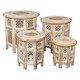 image 5 of Antique Effect Round Carved Wooden Bedside Lamp Table Side End Coffee Table Extra Large 54 x 54 x 54 cm | Yellow | Beige