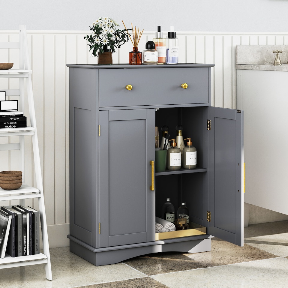 image 1 of COSTWAY Floor Storage Cabinet Buffet Sideboard with Drawer-Grey
