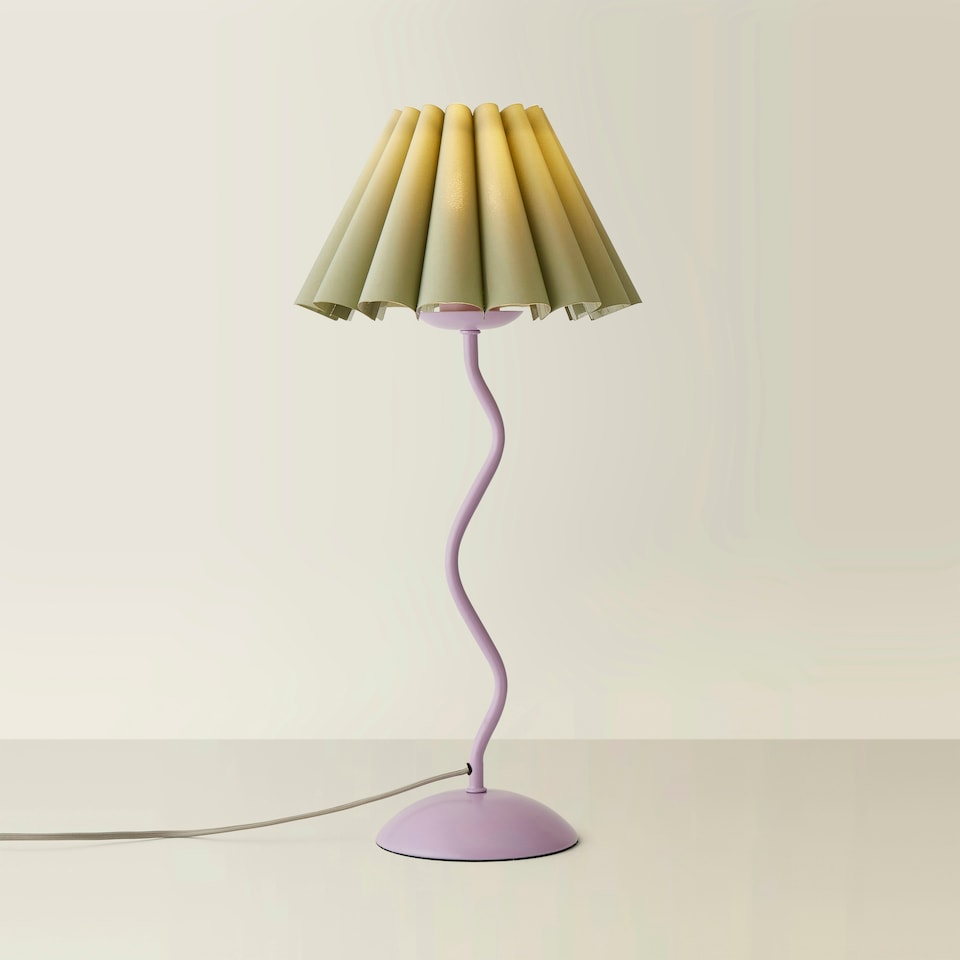 image 1 of ValueLights Wiggle Sage Pleated Scallop Lamp Shade Pale Purple Metal Table Lamp and LED Bulb Purple | Green