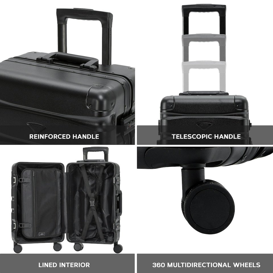 image 1 of Flight Knight Premium Travel Suitcase - 8 Wheels Built-in TSA Lock Aluminium Frame, ABS Hard Shell Carry on Check in Luggage - 100+ Airlines Approved | Black | Black Mono | Large