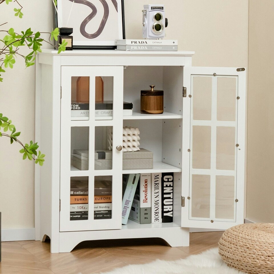 image 1 of COSTWAY Bathroom Floor Cabinet Display Storage White White