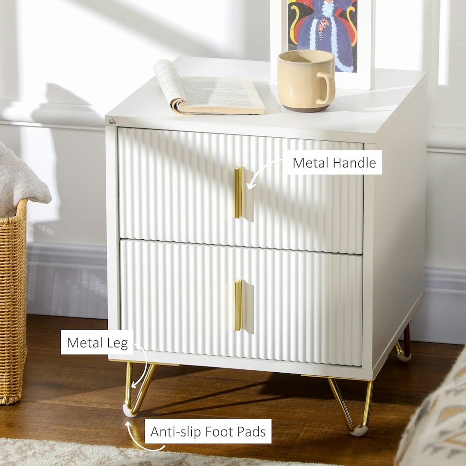 image 1 of HOMCOM 2 Drawer Dresser, Chest of Drawers Storage Cabinet, White
