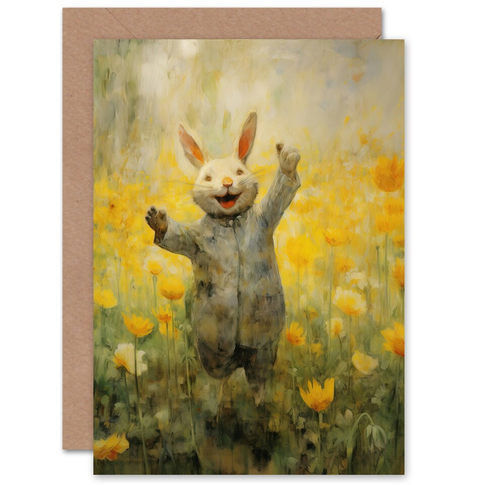 image 1 of Tulips Watercolour Children Kids Rabbit Birthday Card