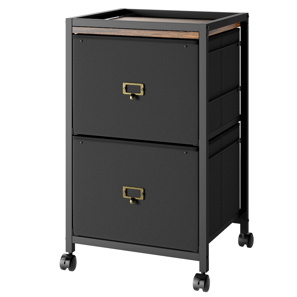 image 1 of London Boutique 2-Drawer Mobile Filing Cabinet with Wheels Under Desk Storage (H)67cm - Black