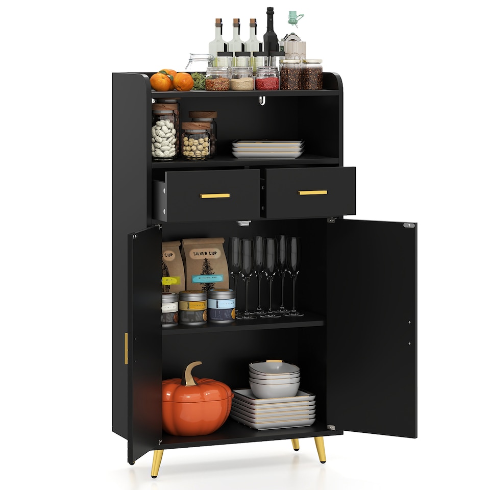 image 1 of COSTWAY Storage Cabinet with 2 Drawers and 2 Doors Black