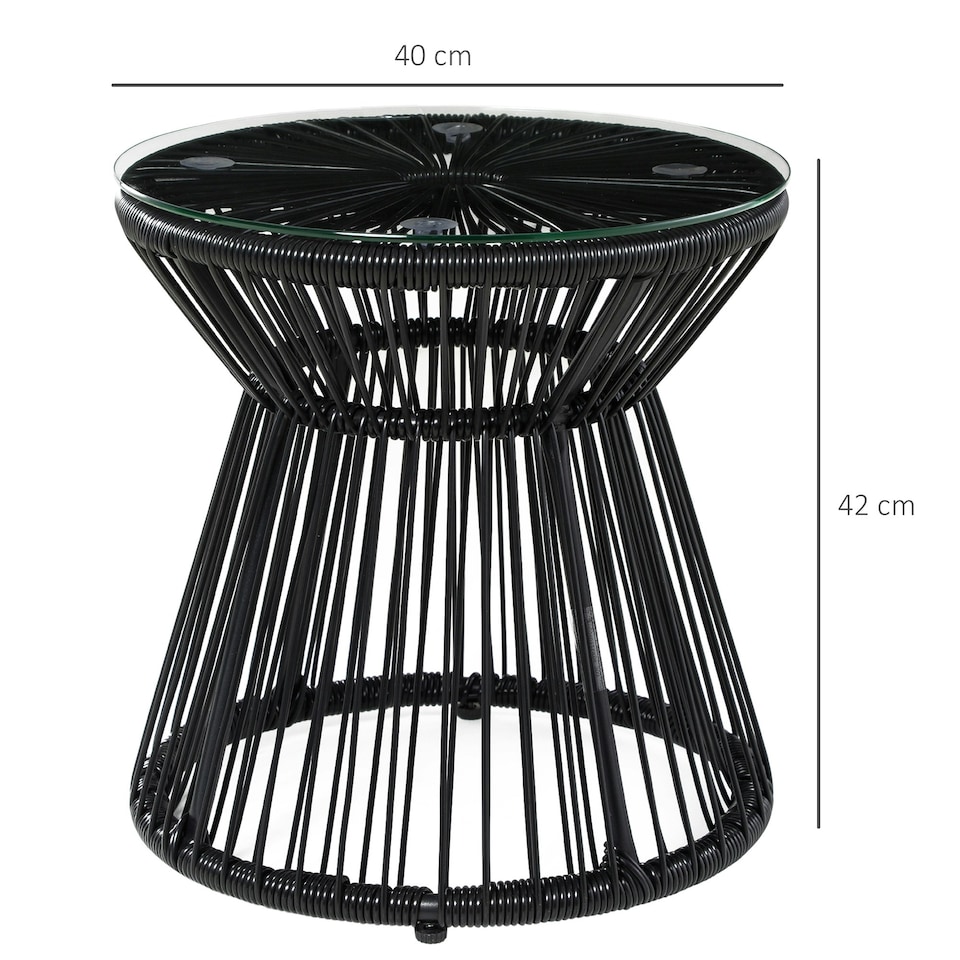 image 1 of Outsunny PE Rattan End Table, Round Hollow Drum Design Side Table, Black