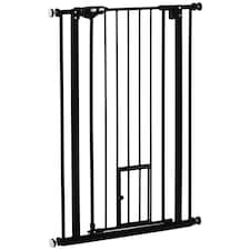 PawHut Extra Tall Dog Gate with Cat Door Auto Close for Stairs 74-80 cm Wide