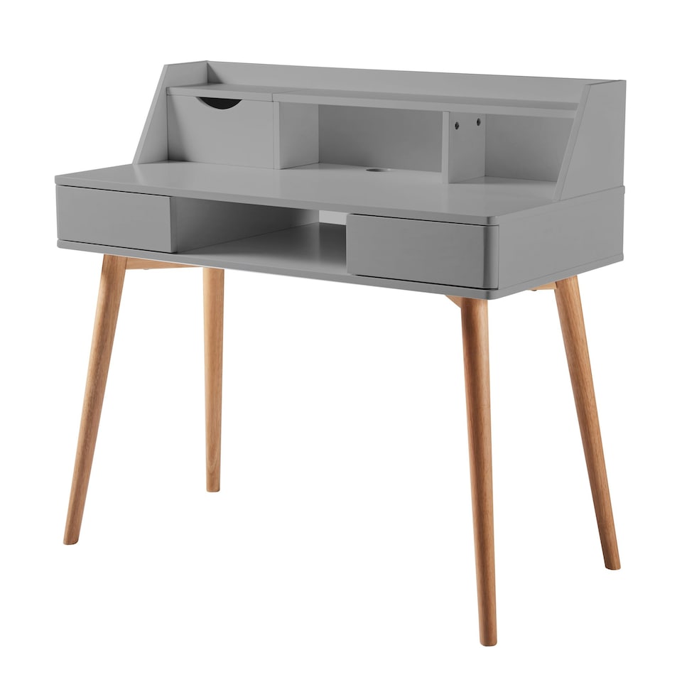 image 1 of Teamson Home Creativo 40in Modern Wooden Writing Desk with Storage, Grey/Natural