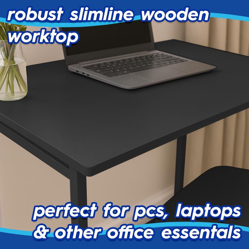 image 1 of Harbour Housewares Deluxe Folding Wooden Desk & Chair Set - Durable Compact Computer Office Study Desk & Chair Set | Black | Black / Black Chair | One Size