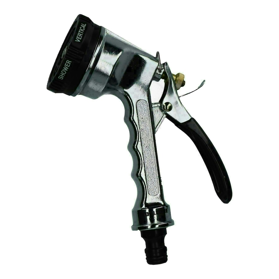 image 1 of Metal Hose Pipe Watering Spray Gun Nozzle 6 Function Rubber Non-Slip Grip