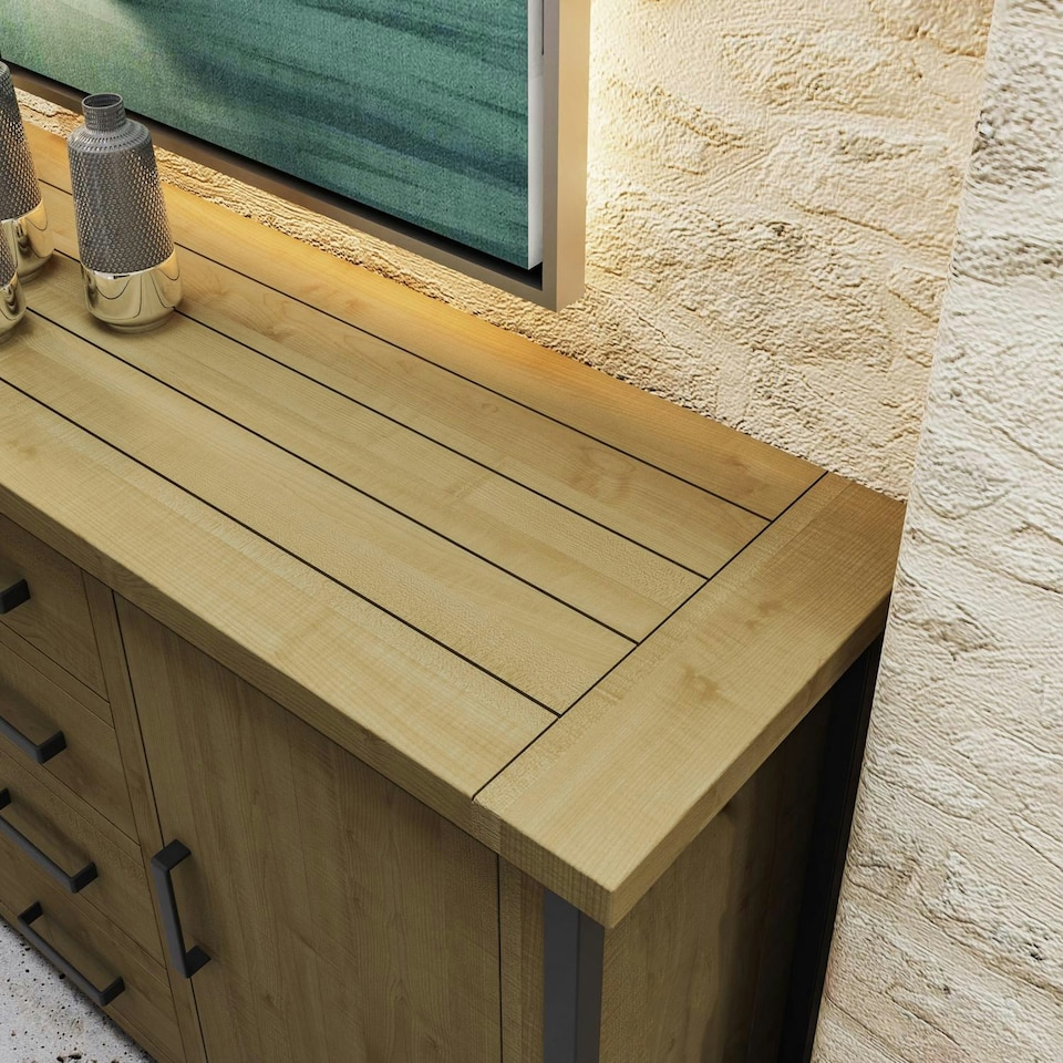 image 1 of Lowry 2 Door 4 Drawer Large Sideboard Driftwood Lacquered Solid Reclaimed Pine Brown