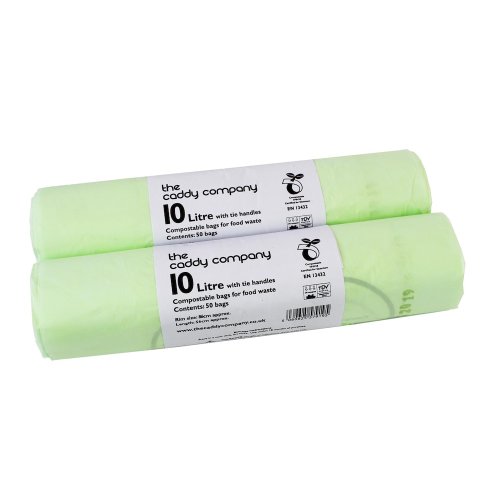 image 1 of The Caddy Company 10 Litre Tie Handle Compostable Food Waste Bin Bags - 2 Rolls