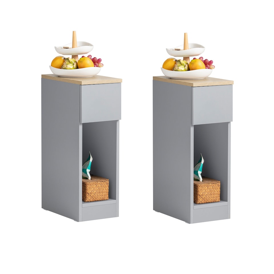 image 1 of SoBuy FBT111-HGx2,Set of 2 Slim Bedside Table Nightstand with Drawer and Shelf