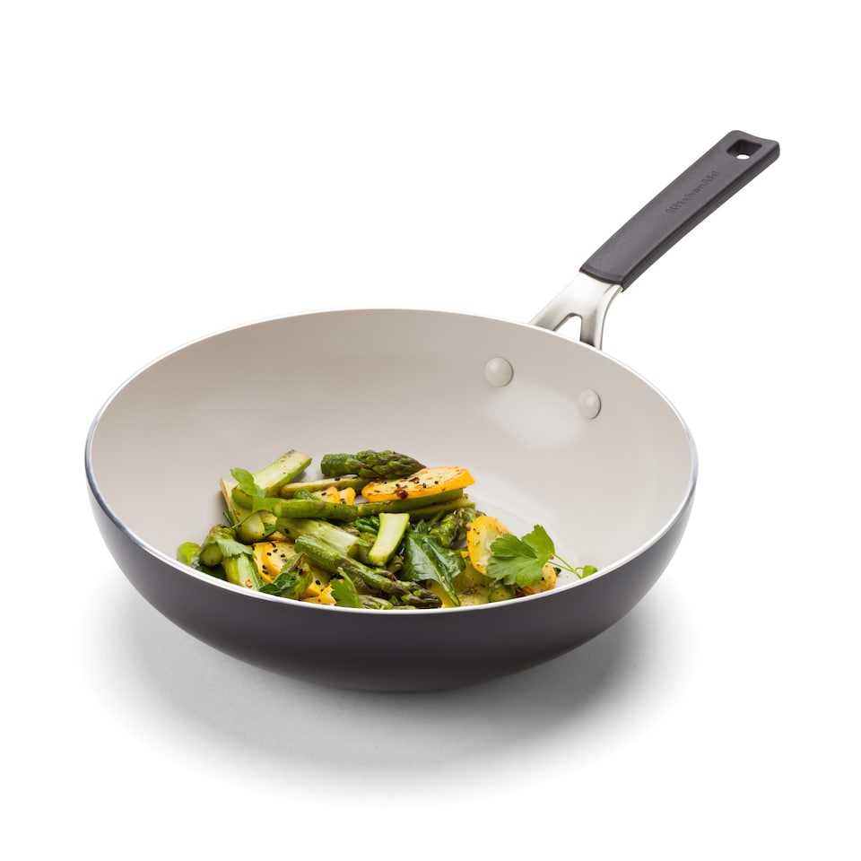 image 1 of KitchenAid Coloured Aluminium Wok, 28cm, Matt Black