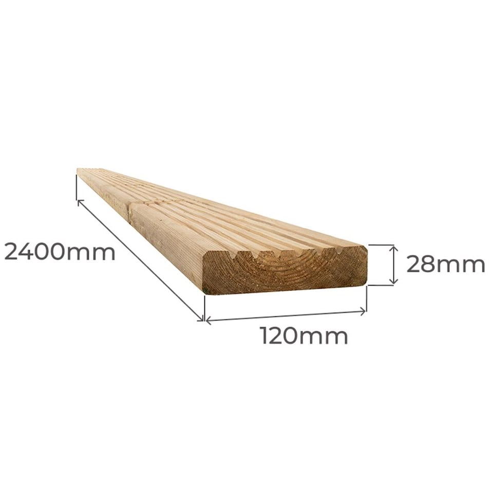 image 1 of Snowdon Timber Treated Decking Board (T) 28mm (W) 120mm (L) 2.4m - Pack of 15