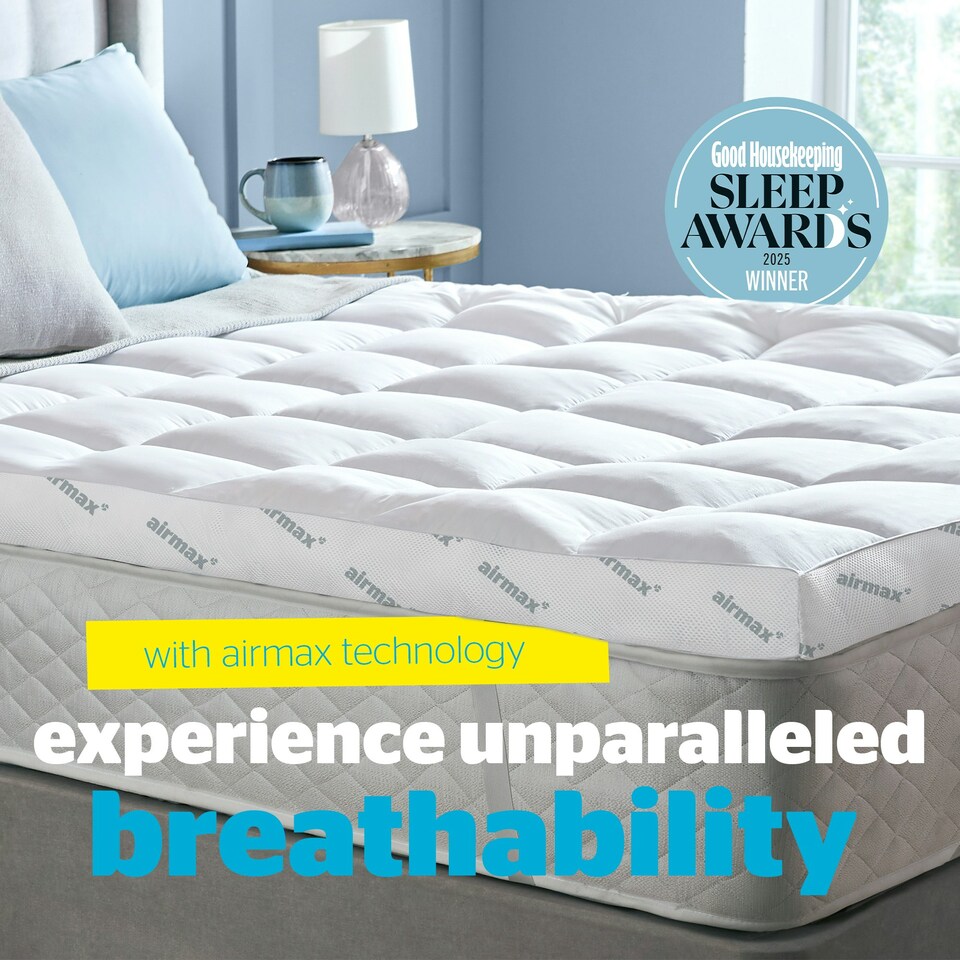 image 1 of Silentnight Airmax Breathable Mattress Topper 1000, 10cm Thick, Anti Allergy, Easy Fit Straps, Easy Care, Single