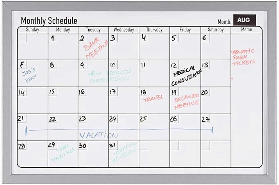 image 1 of KAV Dry Wipe Magnetic Monthly Planner Stylish Aluminium Frame Whiteboard Multipurpose Organizational Board with Self-Adhesive