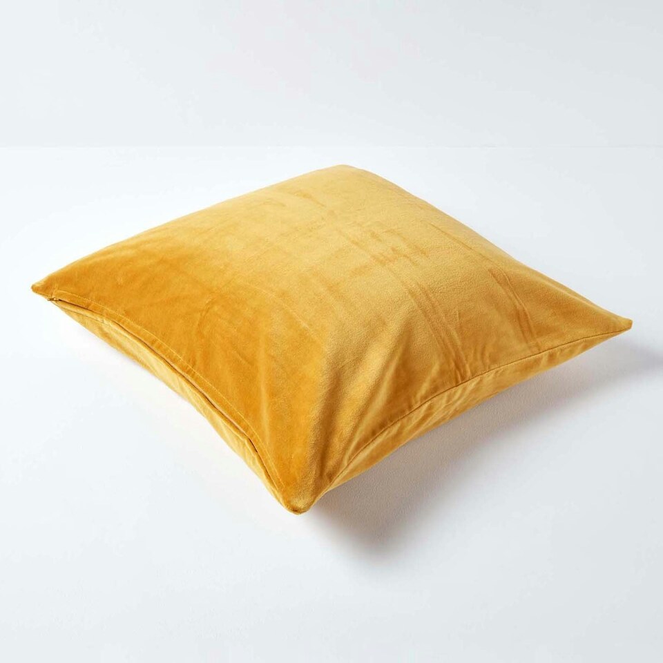 image 1 of Homescapes Set of 2 Mustard Velvet Cushion Covers - 40 x 40 cm Yellow