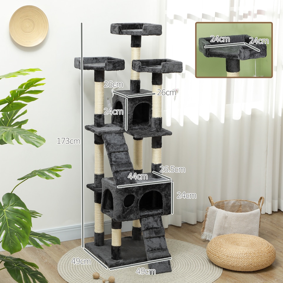 image 1 of PawHut 173cm Cat Tower Scratching Post Activity Centre for Indoor