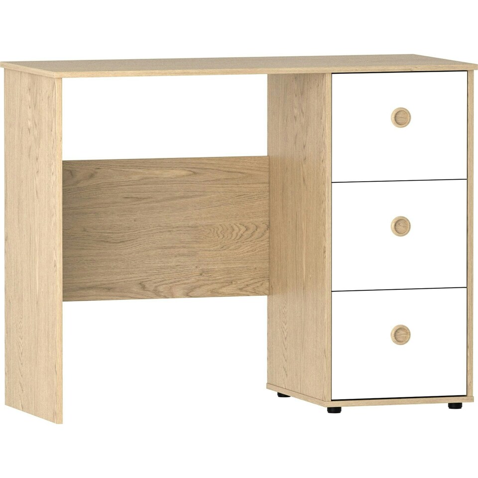 image 1 of Junior Vida Neptune 3 Drawer Desk Computer Desk Home Workstation, White & Oak