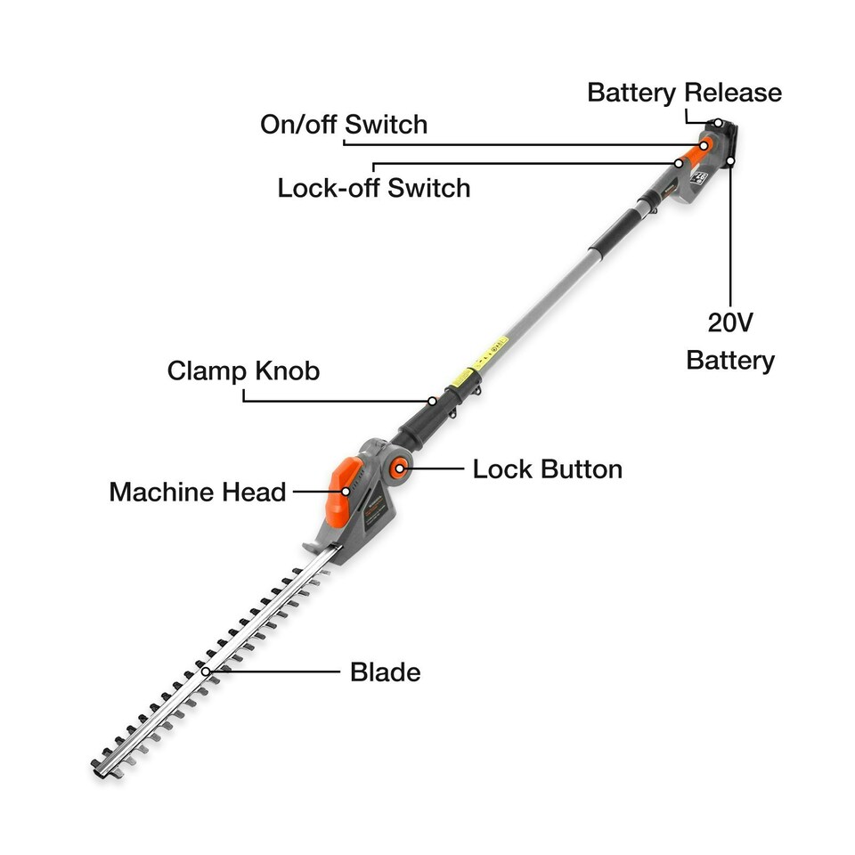 image 1 of Terratek 20V 2.4m Cordless Telescopic Long Reach Hedge Trimmer 2 Batteries | Grey | Grey | 1