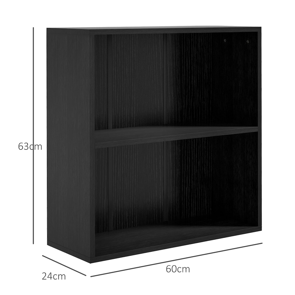 image 1 of HOMCOM 2 Tier Low Bookcase with Adjustable Shelf, Bookshelf, Display Storage Shelf with 2 Compartments for Home Office, Living Room, Study, Black