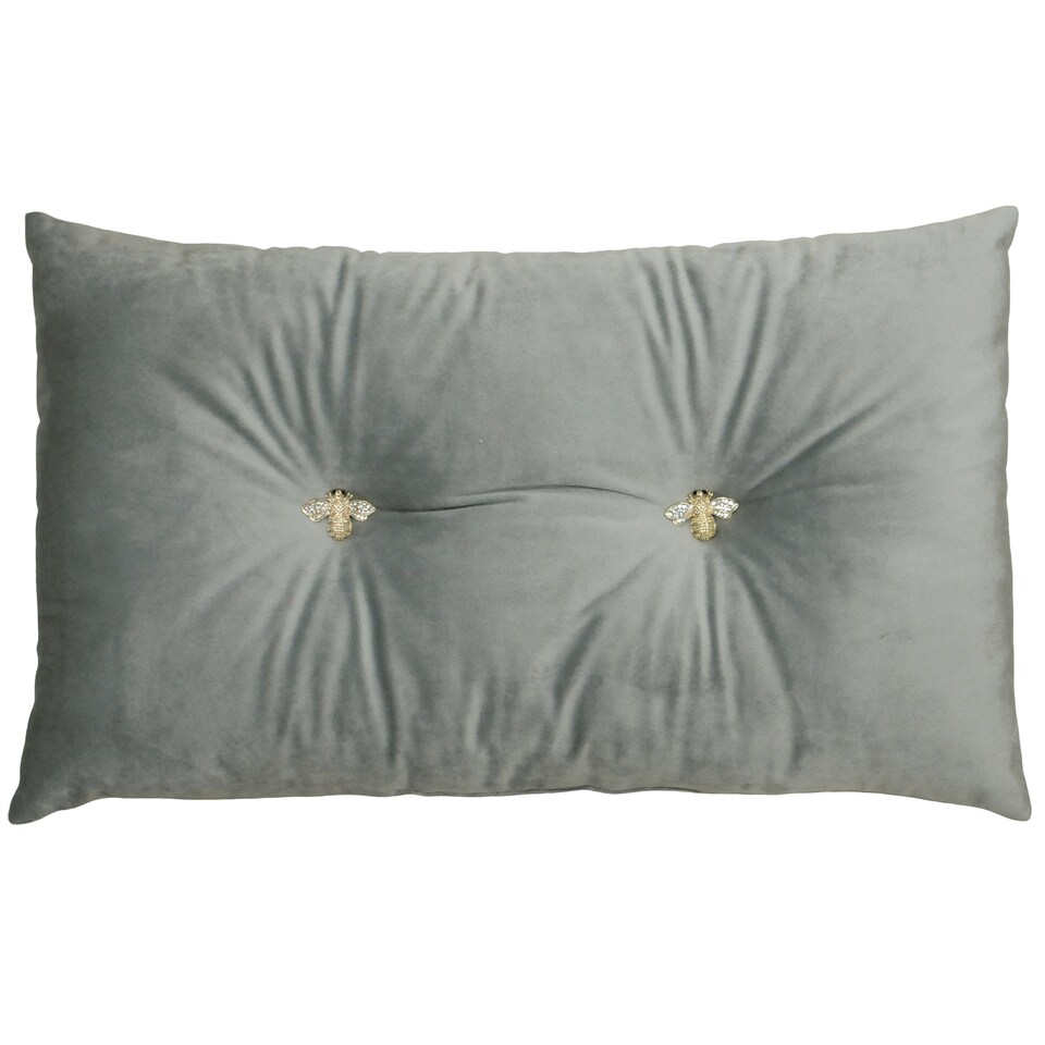 Paoletti Bee Velvet Cushion, Silver, 30 x 50cm