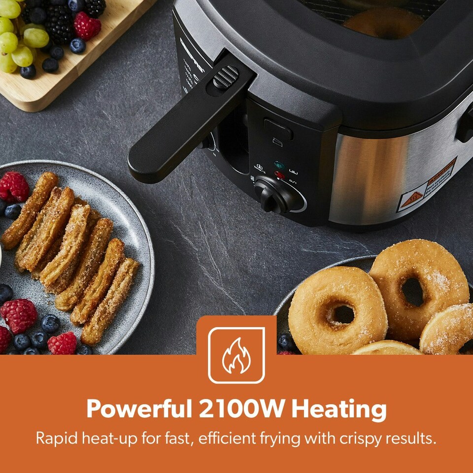 image 1 of GEEPAS Deep Fat Fryer - 3L Stainless Steel Fryer with Viewing Window