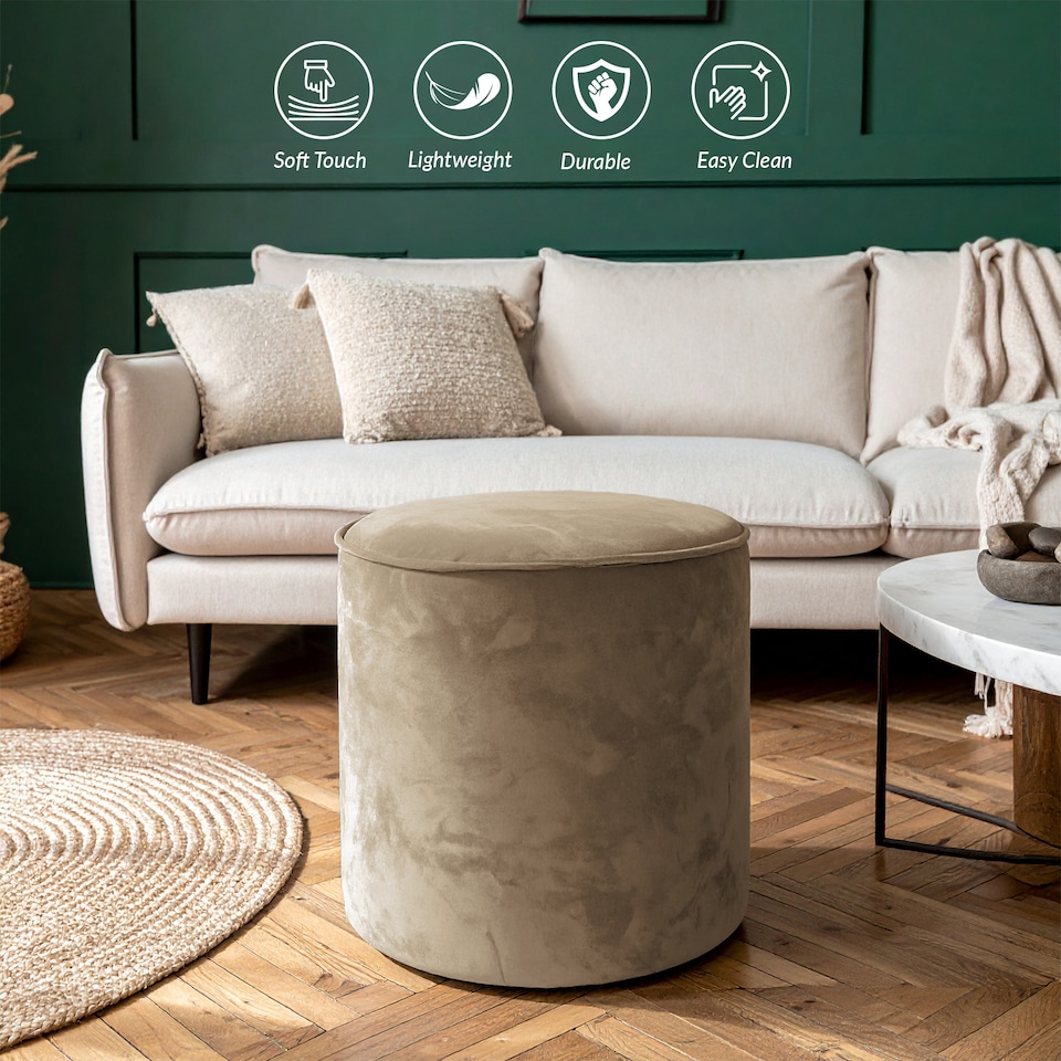 image 1 of Round Shape Velvet Bean Bag Pouffe Foot Rest - 40cm Cream