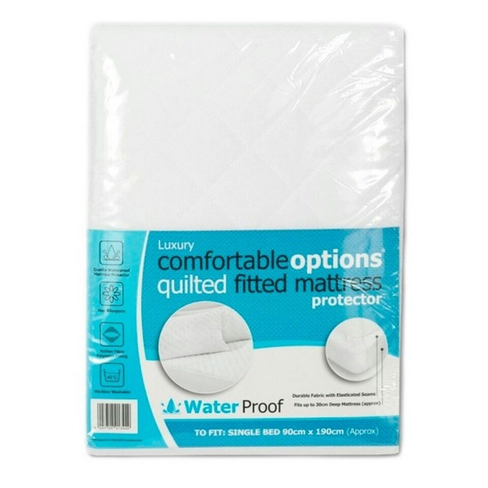 Comfortable Options Single Bed Waterproof Mattress Protector White
